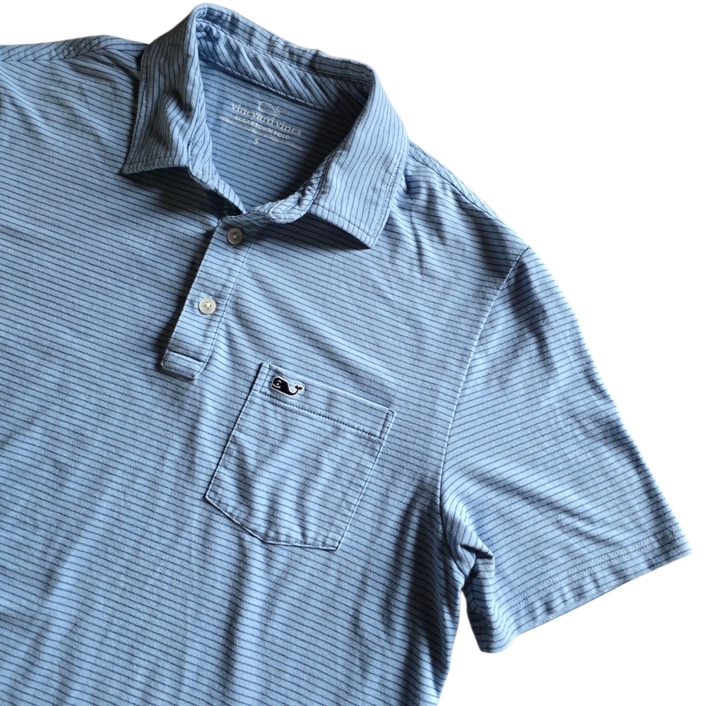 Vineyard Vines Edgartown Pin Stripe Polo Blue Size Small